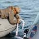 A recovery team member installing lines during a practice exercise on December 2, 2022.
